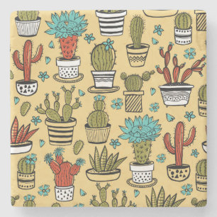 Dessous-de-verre En Pierre Cactus Succulent : Esquisse tirée à la main