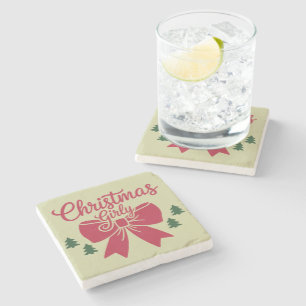 Dessous-de-verre En Pierre Cadeau Esthétique Pour Elle De Noël Girly Tree Bow