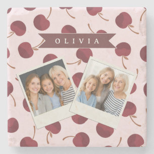 Dessous-de-verre En Pierre Cadeau Personnalisé avec Motif Cerise Esthétique