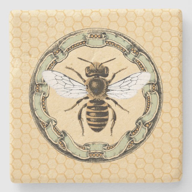 Dessous-de-verre En Pierre Cadre 1 de reine des abeilles et de cru (Devant)