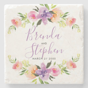 Dessous-de-verre En Pierre Cadre de couronne de fleurs colorées