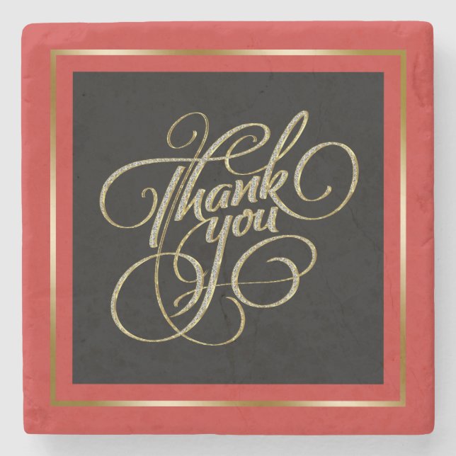 Dessous-de-verre En Pierre Cadre -Merci- Typographie moderne (Devant)