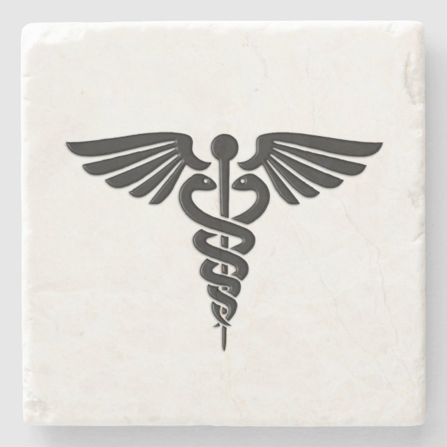 Dessous-de-verre En Pierre Caducée Médicale en argent (Devant)