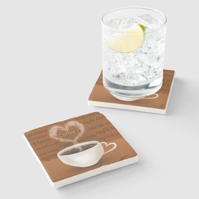 Dessous-de-verre En Pierre Café ? Fumée en forme de coeur (Côté)