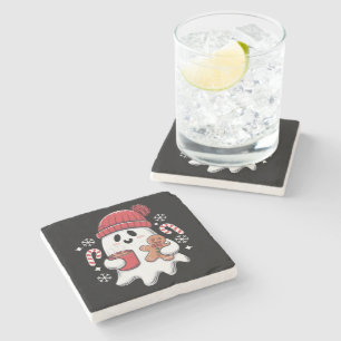 Dessous-de-verre En Pierre Café glacé fantôme mignon de Noël Café rétro Xmas