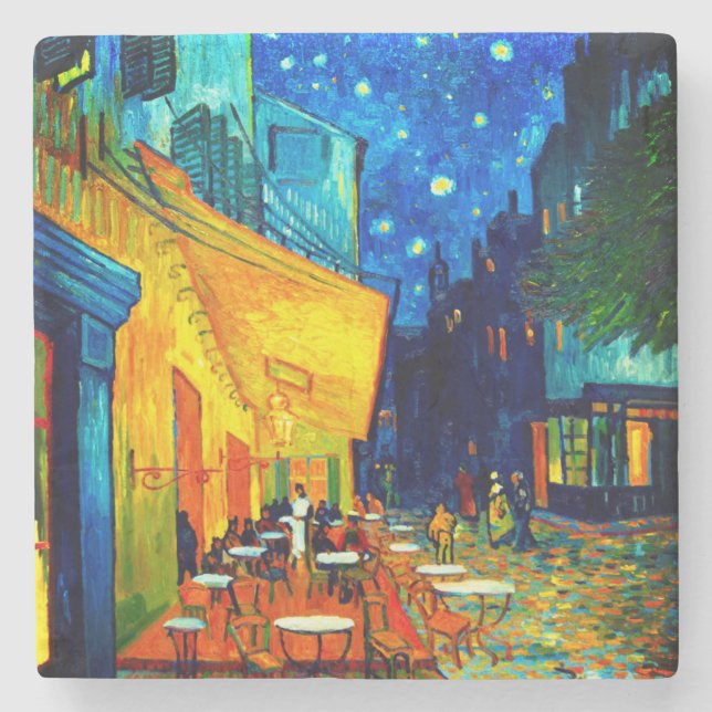 Dessous-de-verre En Pierre Café Van Gogh Terrasse en soirée (Devant)