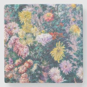 Dessous-de-verre En Pierre Caillebotte - Chrysanthèmes blanc et jaune