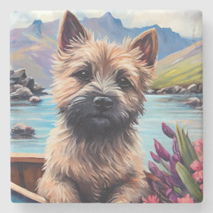Dessous-de-verre En Pierre Cairn Terrier sur une pagaie : Une aventure pittor