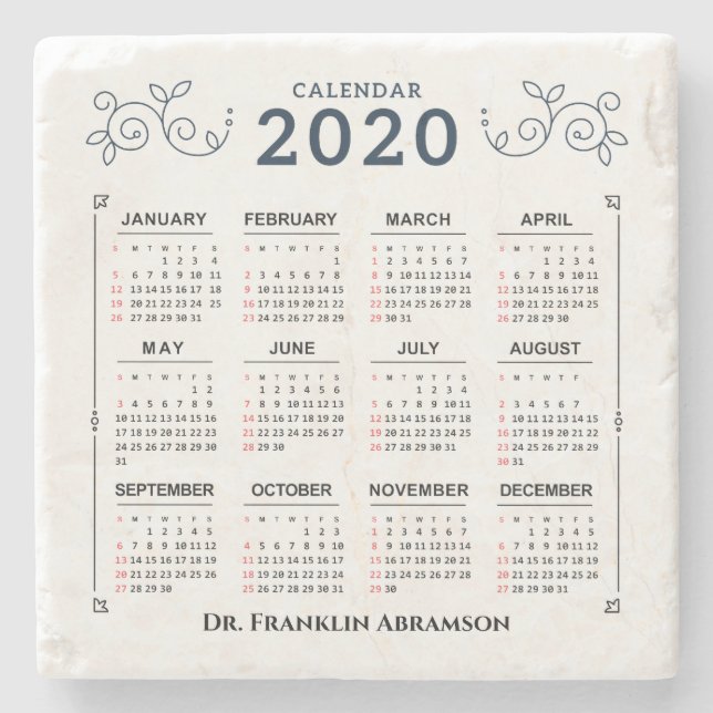 Dessous-de-verre En Pierre Calendrier mensuel 2020 Personnaliser personnalisé (Devant)