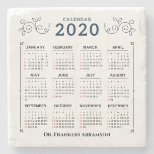Dessous-de-verre En Pierre Calendrier mensuel de 2020 ans Personnalisation pe