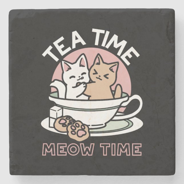 Dessous-de-verre En Pierre Câlins de chatons dans une tasse - Thé adorable (Devant)