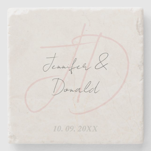 Dessous-de-verre En Pierre Calligraphie classique tendance monogramme (Devant)