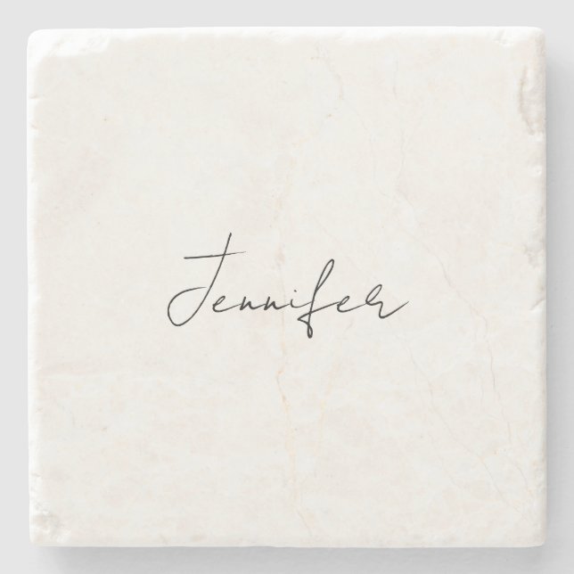 Dessous-de-verre En Pierre Calligraphie Elégant Noir Blanc Plaine Nom simple (Devant)