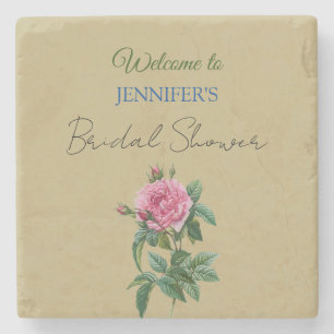 Dessous-de-verre En Pierre Calligraphie Élégante Florale Bienvenue Enterremen
