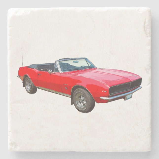 Dessous-de-verre En Pierre Camaro Muscle Car Convertible Rouge 1967 (Devant)
