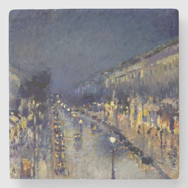 Dessous-de-verre En Pierre Camille Pissarro - Boulevard Montmartre en nuit (Devant)