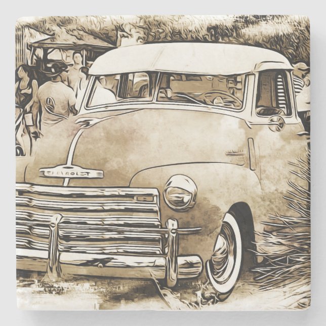 Dessous-de-verre En Pierre Camion Chevrolet classique des années 50 (Devant)