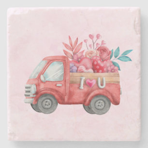 Dessous-de-verre En Pierre Camion d'amour mignon avec Coeur Cargo Aquarelle