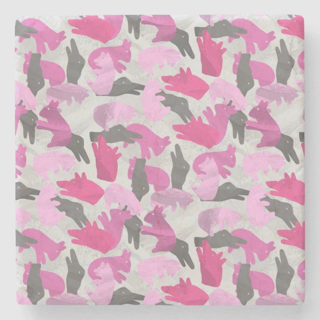 Dessous-de-verre En Pierre Camouflage animal Silhouette rose (Devant)