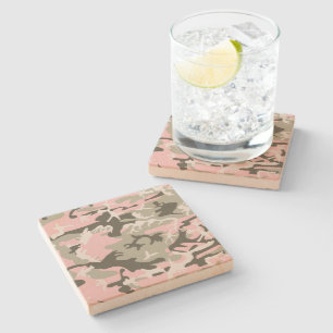 Dessous-de-verre En Pierre Camouflage rose et vert, Militaire, Armée