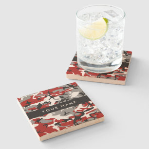 Dessous-de-verre En Pierre Camouflage rouge et gris Votre nom Personnaliser