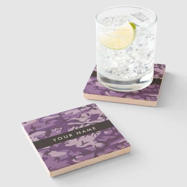 Dessous-de-verre En Pierre Camouflage Violet Personnalisez votre nom (Côté)