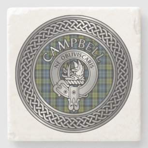 Dessous-de-verre En Pierre Campbell Crest et Tartan Knot Dessous de verre en 