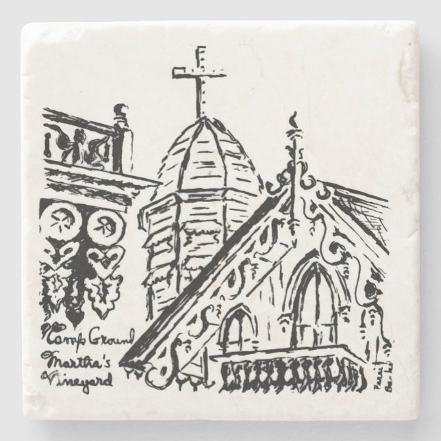 Dessous-de-verre En Pierre Camping Motif par Babbie - Vignoble de Martha (Devant)