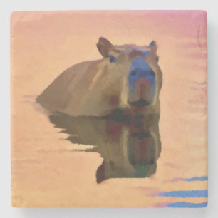 Dessous-de-verre En Pierre Capybara Émergée d'un lac paisible