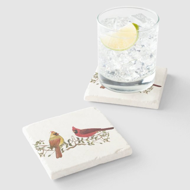 Dessous-de-verre En Pierre Cardinal Couple Lovebirds Stone Coaster (Côté)
