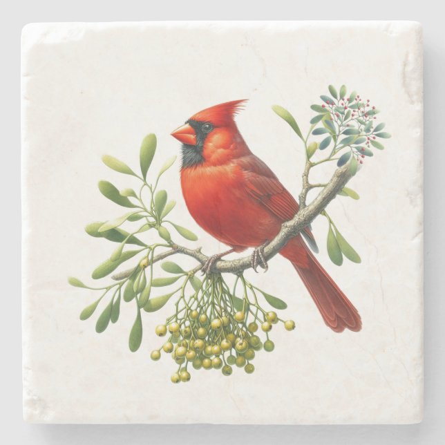 Dessous-de-verre En Pierre Cardinal Rouge Mistletoe (Devant)