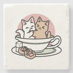Dessous-de-verre En Pierre Caresser des chatons dans une tasse - Un thé adora