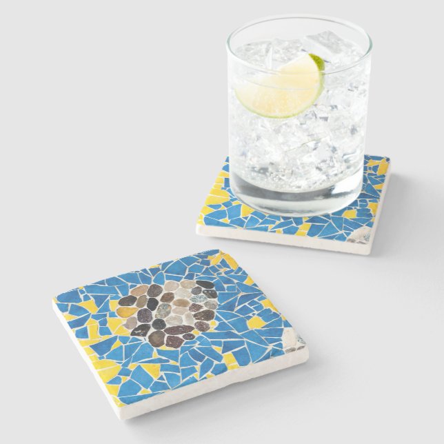 Dessous-de-verre En Pierre Carreaux bleu méditerranéen Mosaïque (Côté)