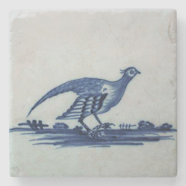 Dessous-de-verre En Pierre Carrelage Bleu Delft antique - Grouse dans l'Herbe (Devant)