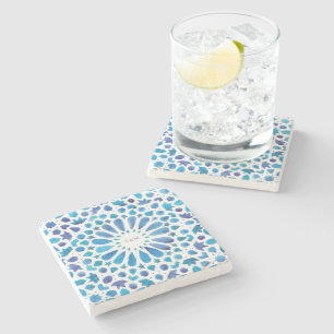 Dessous-de-verre En Pierre Carrelage bleu marocain Monogramme Mariage