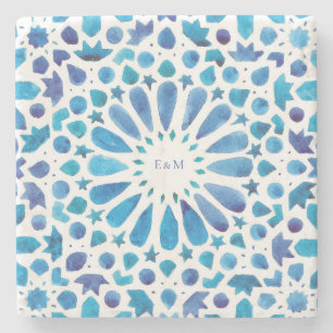 Dessous-de-verre En Pierre Carrelage bleu marocain Monogramme Mariage