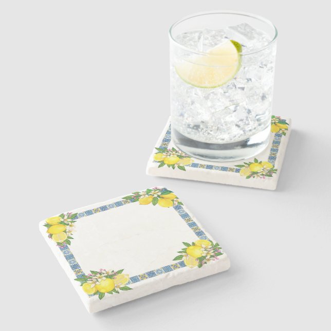 Dessous-de-verre En Pierre Carrelage méditerranéen clair Sicilien Citrus Lemo (Côté)