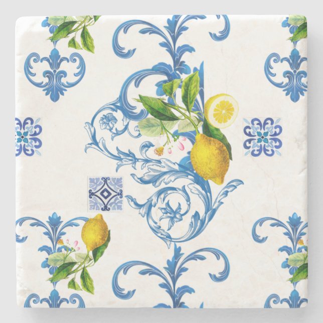 Dessous-de-verre En Pierre Carrelage méditerranéen, majolica, style sicilien  (Devant)