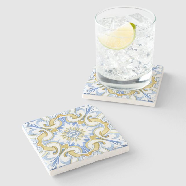 Dessous-de-verre En Pierre Carrelage méditerranéen, majolica, style sicilien  (Côté)