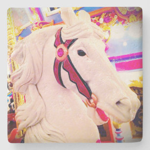 Dessous-de-verre En Pierre Carrousel blanc merry-go-round cheval photo coloré