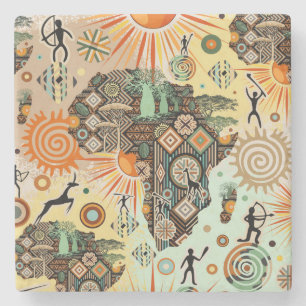Dessous-de-verre En Pierre Carte d'Afrique Éléments Tribaux Décoratifs Motif
