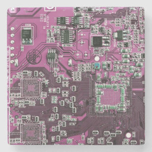 Dessous-de-verre En Pierre Carte de circuit Geek d'ordinateur violet