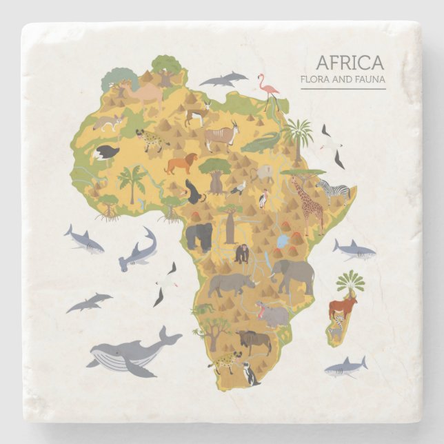 Dessous-de-verre En Pierre Carte de l'Afrique | Flora et faune (Devant)