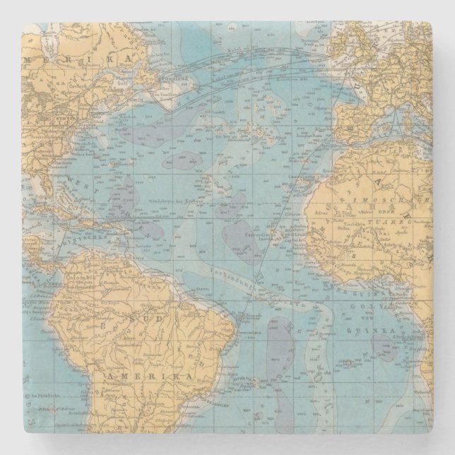 Dessous-de-verre En Pierre Carte de l'Océan Atlantique (Devant)