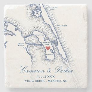 Dessous-de-verre En Pierre Carte de mariage Vista Creek Manteo NC Favori bleu