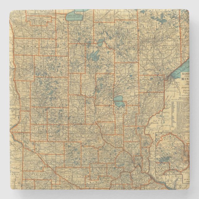 Dessous-de-verre En Pierre Carte de route du Minnesota (Devant)
