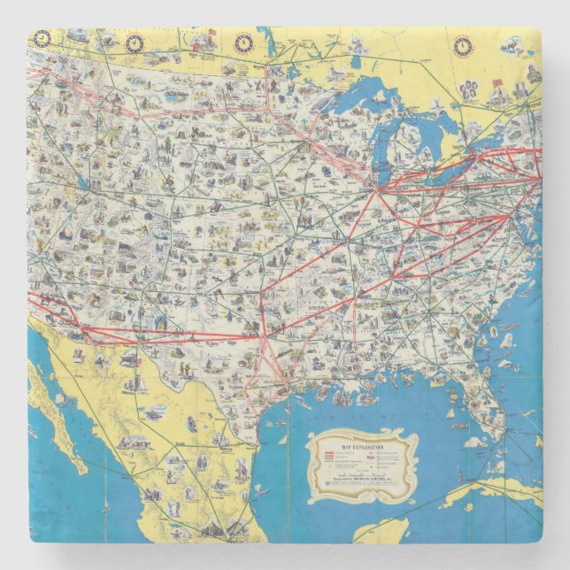 Dessous-de-verre En Pierre Carte de système d'American Airlines (Devant)