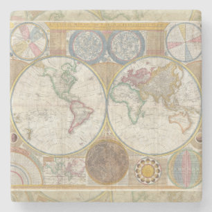 Dessous-de-verre En Pierre Carte de voyage du monde Antique Vintage
