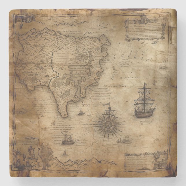 Dessous-de-verre En Pierre Carte du trésor nautique (Devant)