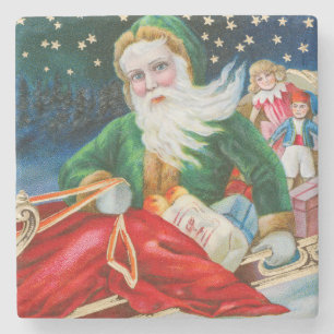 Dessous-de-verre En Pierre Carte postale de Noël vintage rétro Père Noël